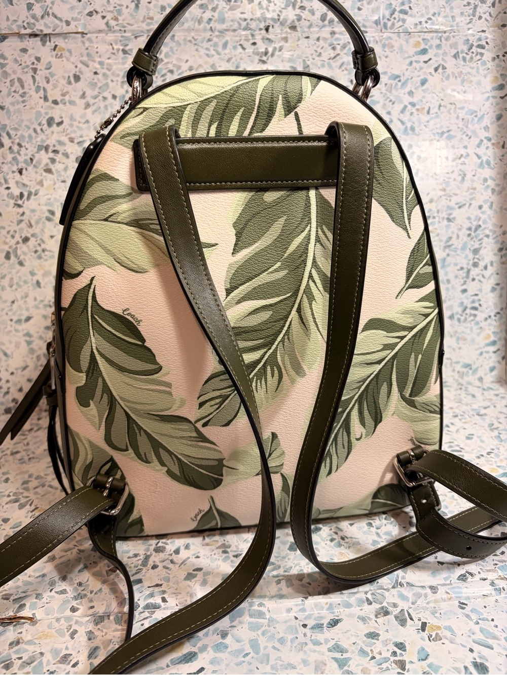 Coach Jordyn Backpack Banana Leaf Print Green Ivory Tropical - Picture 4 of 7